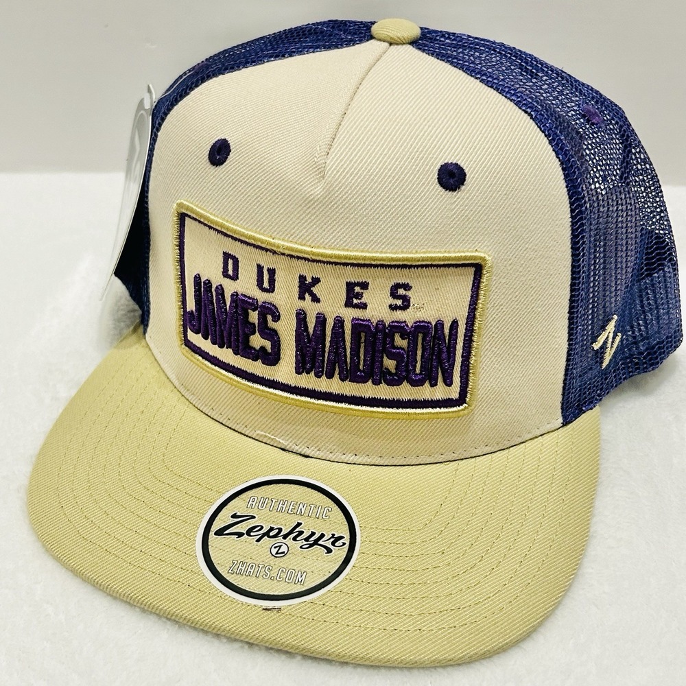 Zephyr James‎ Madison Dukes Paradigm Trucker Hat Cap Adjustable Snap Beige NCAA